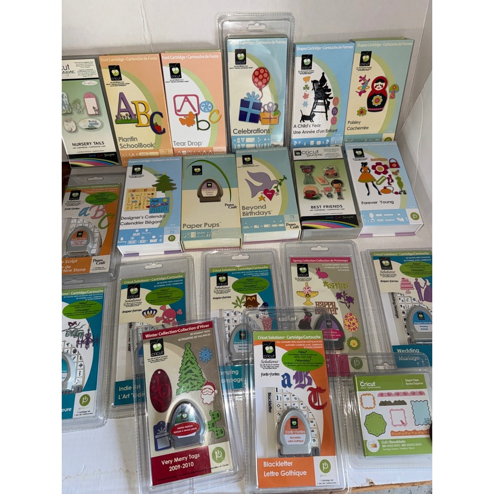 Cricut Cartridge Lot of 20 Shapes Fonts Solutions Imagine Expression Provo Craft